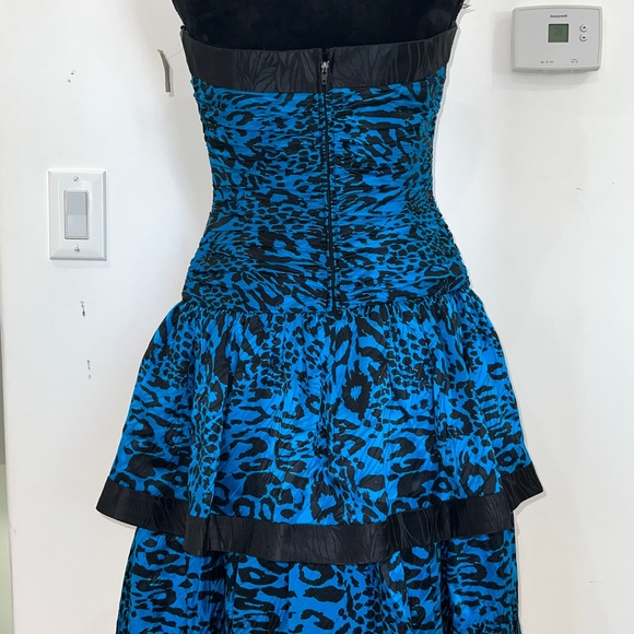 80s AJ Bari Blue and Black Animal Print Strapless Prom Party Dress - Picture 6 of 16